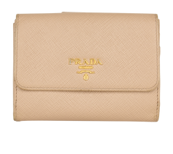 Prada Saffiano Bifold Compact Wallet, Leather, Beige, MII, 2*